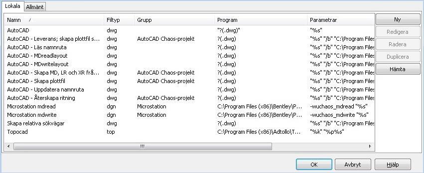 Chaos desktop manual Inställningar för programstarter Med programstarter kan du från olika typer av dokument och filtyper starta applikationer som i normala fall inte är
