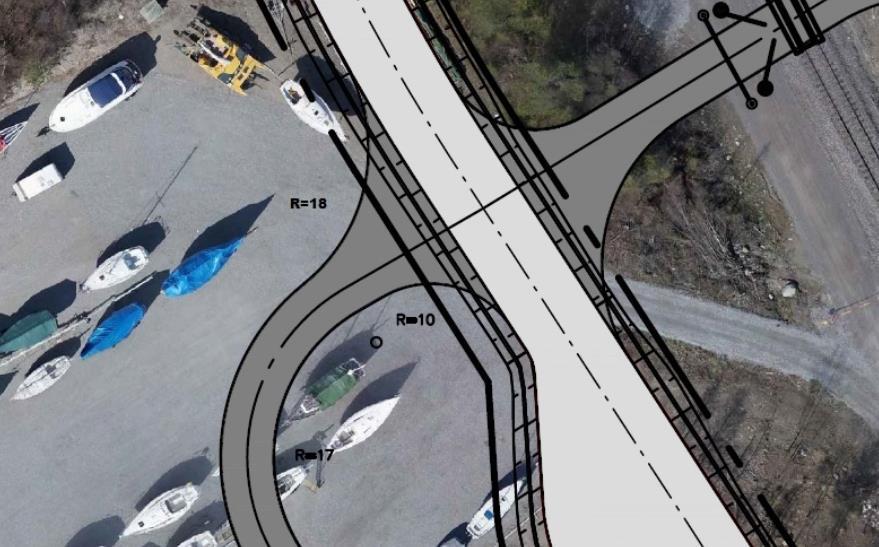 Det andra jag gjorde var att mäta i programmet hur nära det var till Cabinords tomtgräns och bedömde då att den extra breda parkeringsfickan skulle rymmas med en marginal på fyra meter.