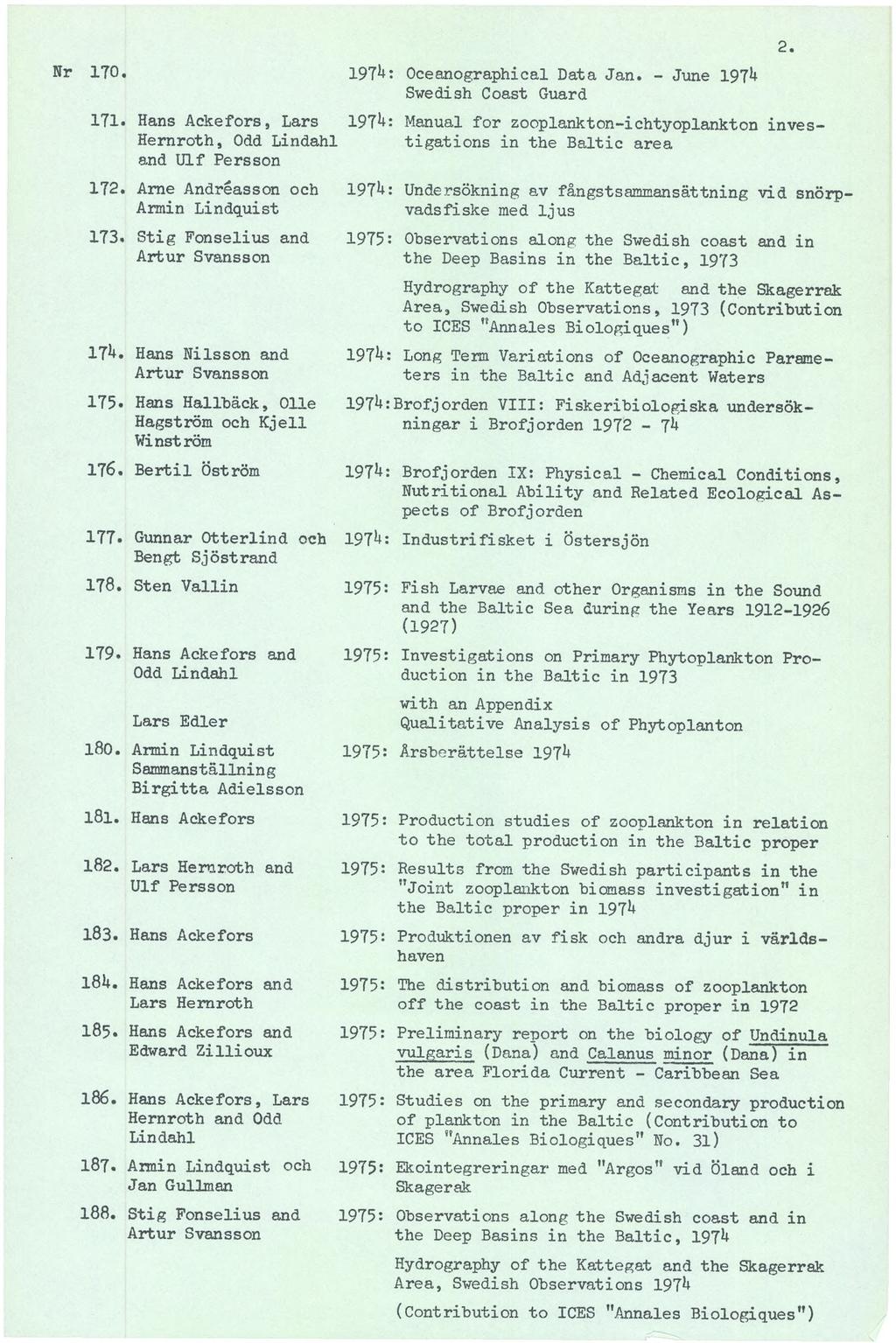 Nr 1?0. 1974: Oceanographical Data Jan. - June 1974 Swedish Coast Guard 171.