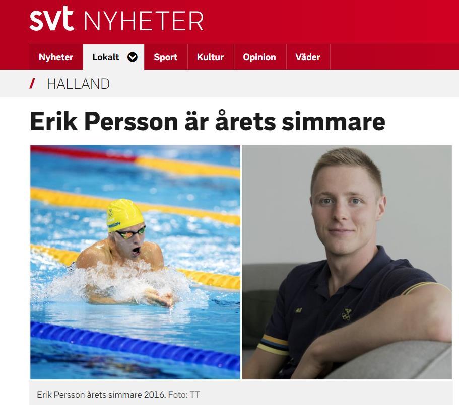 Erik Persson Saxat från intervjun med SVT Sport: Starka band till Kungsbacka Trots att han bor i Stockholm tävlar han fortfarande för sin gamla moderklubb Kungsbacka Simsällskap.