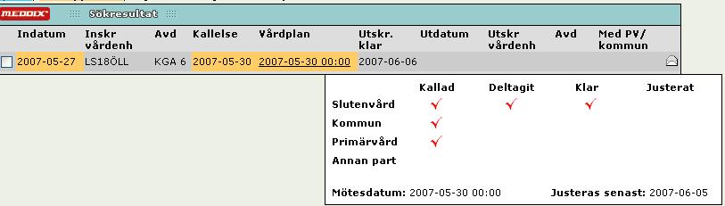 10 10. I Patientöversikten och Inneliggande patienter visas en informationsruta när muspekaren placeras på datum i kolumnen Vårdplan.