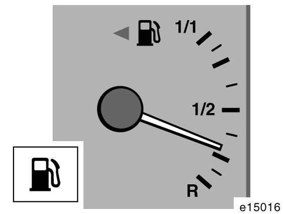 122 INSTRUMENT, MÄTARE OCH VARNINGSLAMPOR Bränslemätare Typ A Mätaren indikerar ungefärlig bränslenivå när tändningen är påslagen.