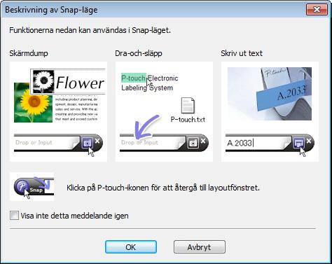 Använda P-touch Editor Snap-läge I detta läge kan du fånga allt det som visas på datorskärmen (eller en del därav), skriva ut innehållet som en bild
