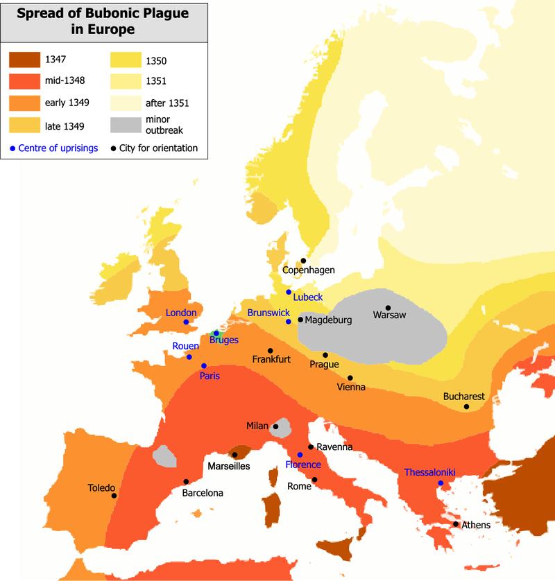 1 Digerdöden Digerdöden (stora döden) är benämningen på den pestepidemi som drabbade Europa i mitten av 1300-talet. Svårare: Hur kom pesten till Norden? 1. Via ett av Hansans handelsfartyg som fraktade varor till den norska staden Bergen X.