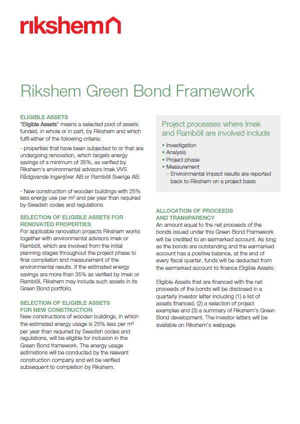 Green Bond Framework Publicerades 2014 Inkluderar fastigheter som genomgått