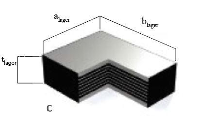 Figur 10 - Lagertyp C och dess dimensionsindex, från Magebas produktblad (www.m ageba.ch) Lagerdimensioner "Condition 1": a lager.1 0.25m b lager.1 0.4m t lager.1 0.104m Lagerdimensioner "Condition 2": a lager.