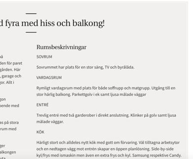 Beskrivningsfliken forts - (Rumsbeskrivningar) OBS! Såhär ska vi inte skriva våra texter! Har du mot förmodan gjort det tidigare kommer dessa texter att visas såhär.