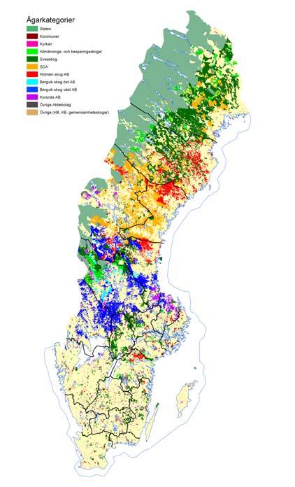 Figur 1.1 Markägare med mer än 1000 ha skog (februari 2004).