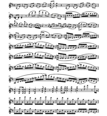 Notexempel 6, James Ehnes kadens till Mozarts violinkonsert i D-dur, sats 1.
