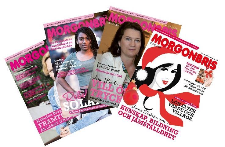Tidningen Morgonbris Under året publicerades 4 nummer av S-kvinnors medlemstidning Morgonbris som distribuerades till alla medlemmar, medier, prenumeranter, riksdagsledamöter och bibliotek bland
