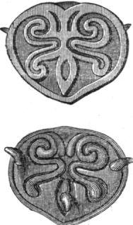 50 OSCAR MONTELIUS. Fig. 26. Bronsbeslag. Öland. */,, bronsspänne, några perlor m. ra. (St. M. 6551); äfven treflikiga spännen träffas mycket sällan i denna trakt.