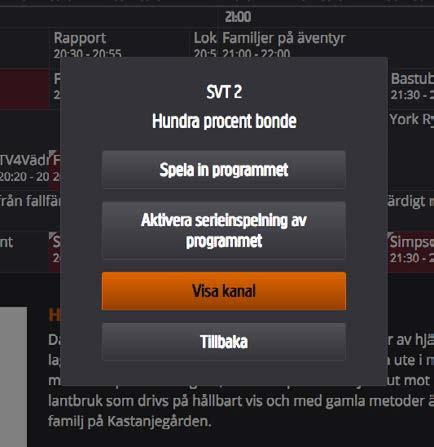 spin+ 4 /mån PROGRAMGUIDEN fås fram genom att trycka på