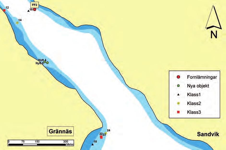 Fig. 9. Dykbesiktigade objekt mellan Grännäs och Sandvik.