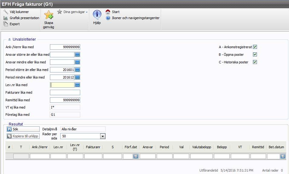 EFH Fråga fakturor EFH Fråga fakturor kan förutom sökning på nämnda parametrar t ex användas