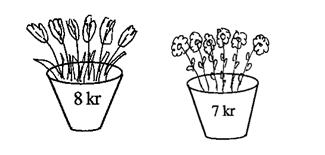 Eva ska ge bort en bukett blommor. Buketten kostar 148 kr.