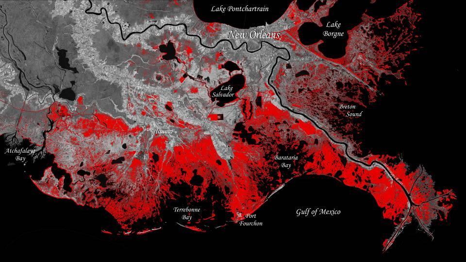 source: USGS Försvunna våtmarker I södra Louisiana Every km of