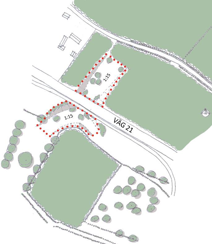 Viss avverkning av skog behöver utföras vid anläggandet av själva viltpassagen. Markyta för lanseringsgropen i portalternativet bedöms kunna inrymmas i det område där ramper och slänter anläggs.