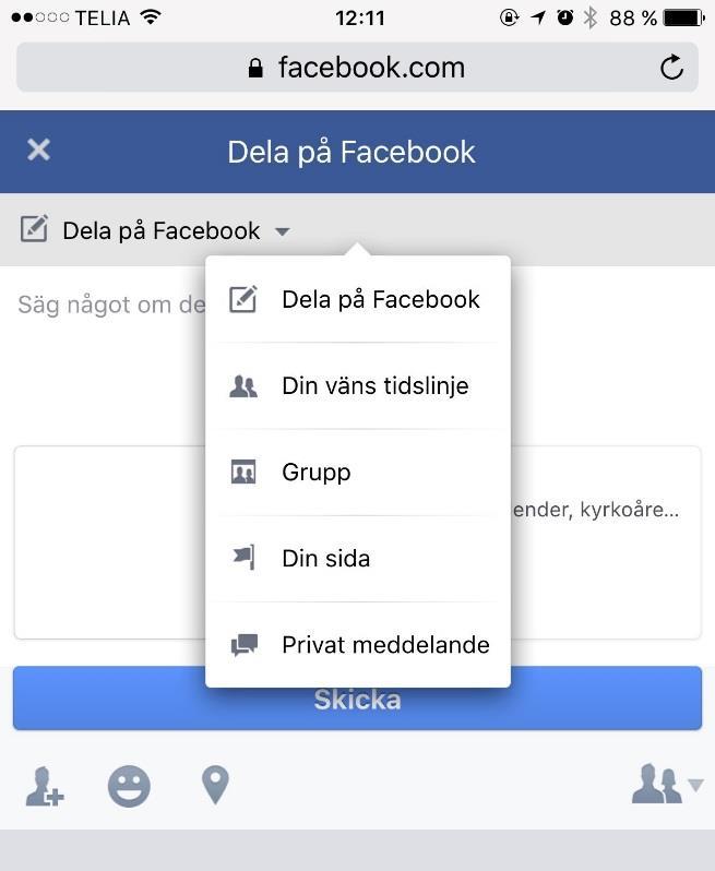 Dela från en webbsida: Klicka på symbolen för Facebook-delning.