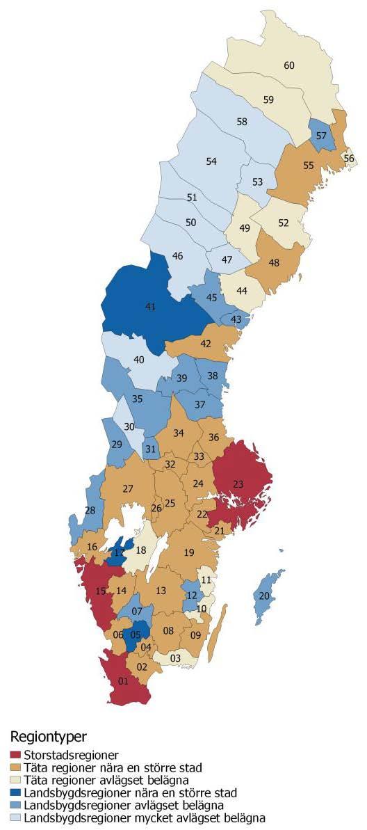 Andel av befolkning som bor i stora städer och regioner Växande