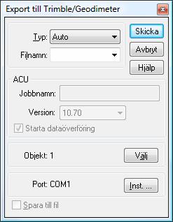 TopoSurv svensk manual Export till instrument ArcGIS Exportera till instrument Export av data för utsättning sker genom knapp i ArcGIS.