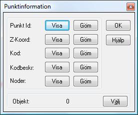 TopoSurv svensk manual Punktinfo Visar vald information som PunktId,