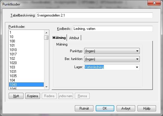 TopoSurv svensk manual Redigera kodtabell Systeminställningar Redigera kodtabell Inställningar för kodtabellen återfinns under Inställningar Redigera kodtabell.