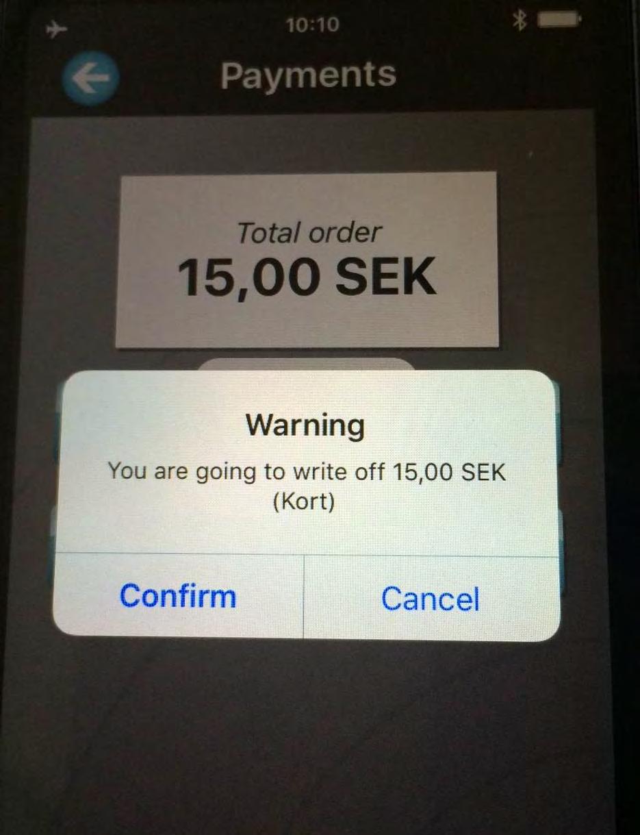 Bekräfta köp Vid kortköp ska du efter att du valt kort som betalalternativ, bekräfta köpet, genom att trycka bekräfta.