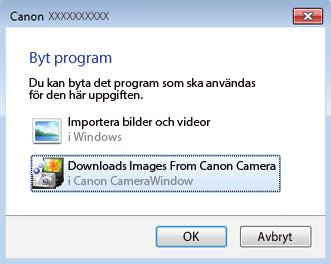 Välj [Downloads Images From Canon Camera/Hämtar bilder från en kamera från Canon] och klicka sedan på [OK]. Dubbelklicka på [ ]. 3 Spara bilderna på datorn.