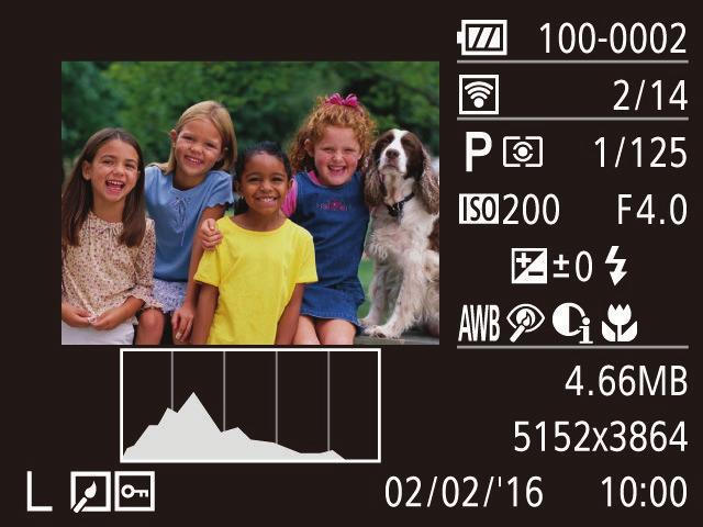 Visning (Detaljerad informationsvisning) Ta bort röda ögon (= 66) i-contrast (= 46, 65) Fotograferingsdatum/tid (= 13) Viss information visas kanske inte när du använder en tv som skärm (= 78).