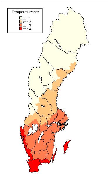 4 Regional indelning Temperaturzoner Zonindelningen bygger på årsmedeltemperaturer för de olika