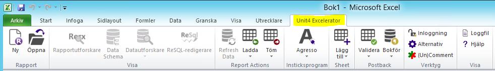 OBS! Excel måste först öppnas via Appcenter och därefter