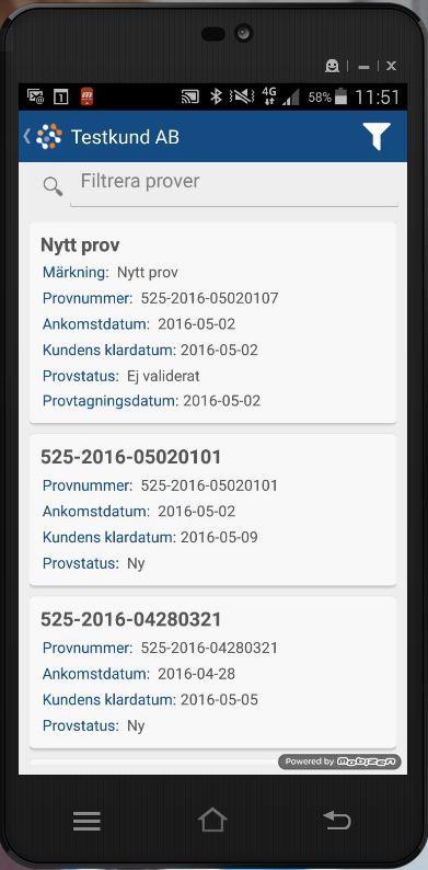 5. Prover och resultat 5.1 Provlista 1.