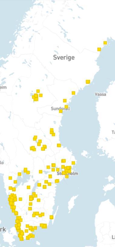 NATURVÅRDSVERKET 11(27) En karta nedan (figur 1) utdragen från Energimyndighetens visualiseringsverktyg åskådliggör beviljade publika normalladdningsstationer I Sverige Figur 1: Laddningsstationer