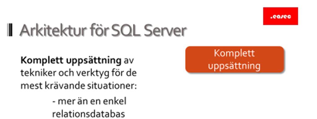 6 Arkitektur för SQL Server Komplett uppsättning Komplett uppsättning av tekniker och verktyg för de mest krävande situationer.