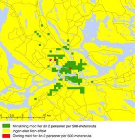 54 610-1280 Figur 7.9.2 Beräknade skillnader i besvärsförekomst mellan Diagonal Ulvsunda och Nollalternativ 2015. Figur 7.9.3 Beräknade skillnader i besvärsförekomst mellan Kombinationsalternativet och Nollalternativ 2015.