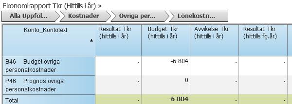 Urval (filter) Rapporturval Filter som är gemensamma för alla avsnitt (flikar) i rapporten visas högst upp i rapporten.