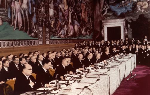 Euroopa Liit EMÜ ja Euratomi asutamislepingute allkirjastamise tseremoonia Kapitooliumil Sala degli Orazi e Curiazi saalis, Rooma, Itaalia (25. märts 1957) 26.