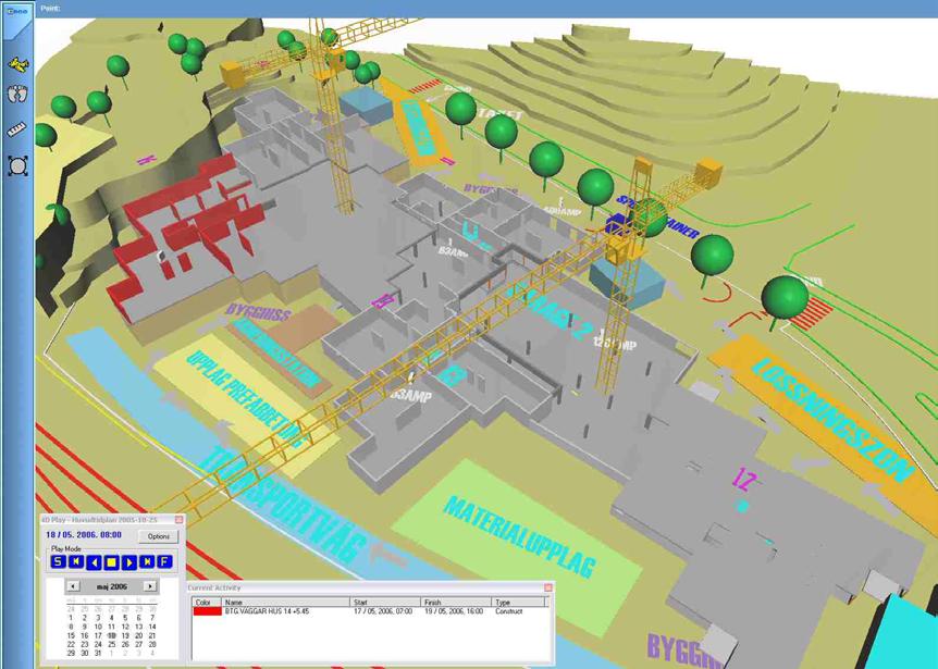 Scenario 2 produktionsplanering och - simulering Modellerna från projekteringen användes sedan vidare under produktionsskedet för att visualisera och simulera produktionsplaneringen, så kallad