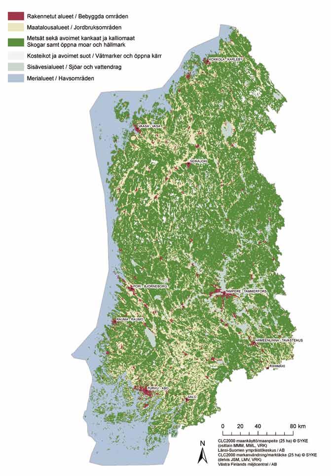 Bild 6. Markanvändningen i det västra vattenförvaltningsområdet.