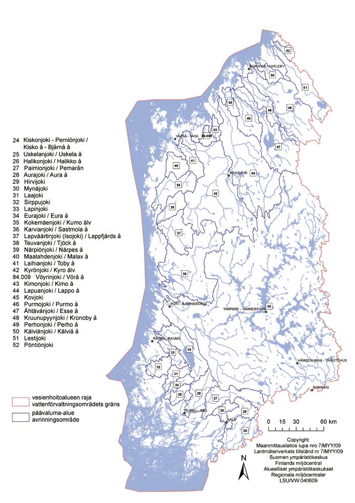 Bild 7. Det västra vattenförvaltningsområdets huvudavrinningsområden.