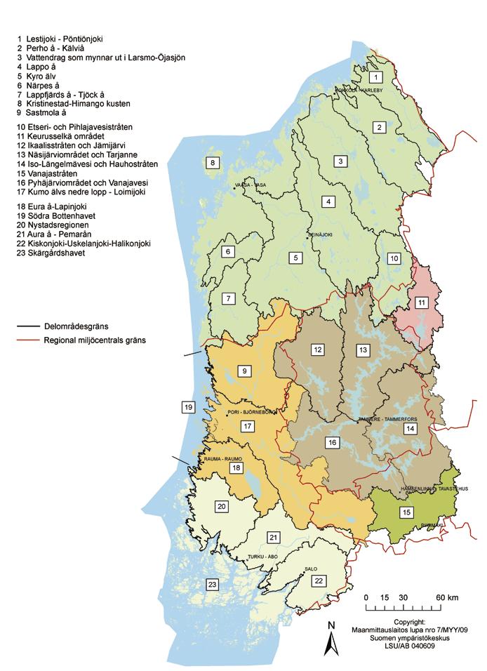 Delområden för Kumo älv-skärgårdshavet-bottenhavets