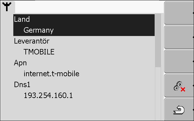 7 Konfigurera terminalen i applikationen Service Konfigurera farmpilot IP-adressen för den första och den andra DNS-servern Nummer Riktnummer till modemet. Det kan inte ändras.