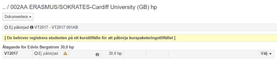 Utbytesstudier (utresande): Lägg till individuellt tillfälle Alt 2. Skapa individuellt utbytesåtagande inkl individuellt tillfälle OBS! Det kan ta några sekunder innan det som är inlagt syns.