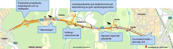 Figur 8. En komplicerad tvåa. Illustration över Rotebroleden med dess komplexa planeringsförutsättningar. Figur 9.