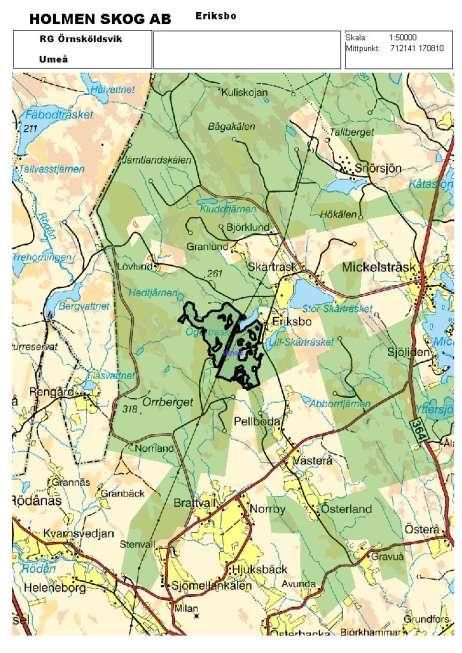 Ett avsatt område på 180 ha vid Eriksbo består av två berg, Rengårdsberget och Ärterberget, som sinsemellan är mycket olika. Ärterberget är talldominerat medan Rengårdsberget mest består av granskog.