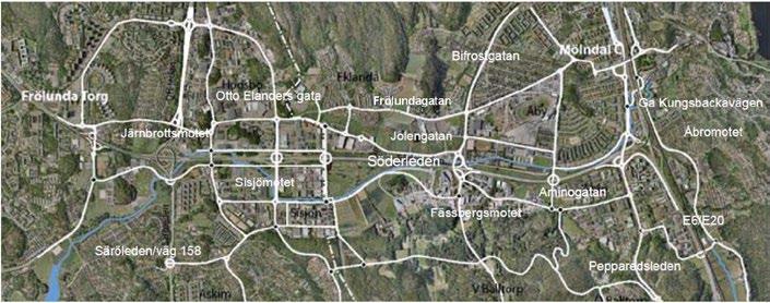 4.8 Trafiksäkerhet Olycksstatistiken för Söderleden är hämtad ur den nationella olycksdatabasen Strada. Längs Söderleden i Mölndals kommun har det mellan åren 2003-2012 inträffat 66 olyckor.