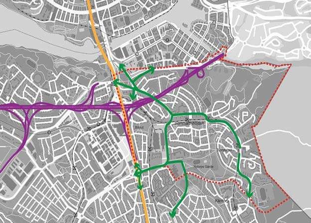 Analysområdets gatunät ansluter i huvudsak till Nynäsvägen och Södra länken via tre huvudgator. Traiken inom området fördelas runt Nytorps Gärde.