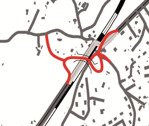 5 (10) 2 Tidigare förslag på möjliga lägen för planskild korsning för biltrafik Den befintliga korsningen mellan Västra Bodarnavägen och Västra Stambanan är en plankorsning där biltrafik inte är