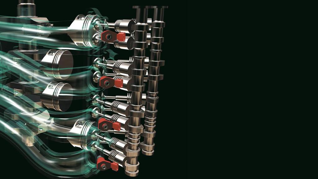 Rak 4-cylindrig,16-ventils DOHC motor Med två insugs- och avgasventiler per cylinder och med dubbla kamaxlar, var och en individuellt driven blir insugs- och