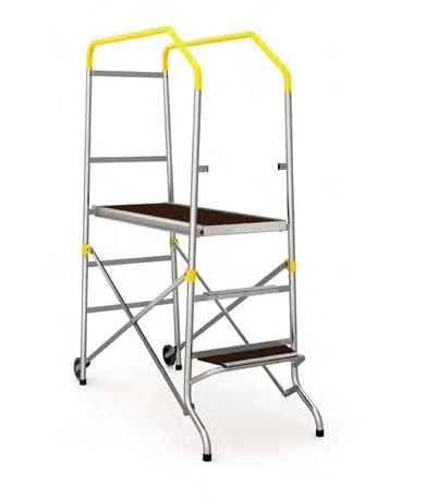 PROF+ ARBETSPLATTFORM ASP+ En lätt och smidig plattform tillverkad i pulverlackerad aluminium. Grunden är vår trappstege ASP+, extrautrustad med stödbalk och handledare.